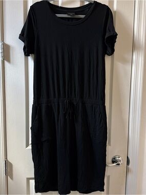 32 Cool |Everyday Short-Sleeve Drawstring Midi Dress | Size Large | Black